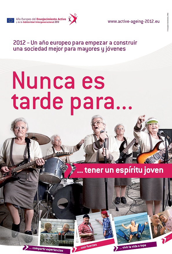 Divertido póster del Año Europeo del Envejecimiento Activo y la Solidaridad Intergeneracional